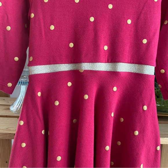 Mini Boden Red Gold Dot Long Sleeve Asymmetrical Dress 5t - Picture 8 of 11